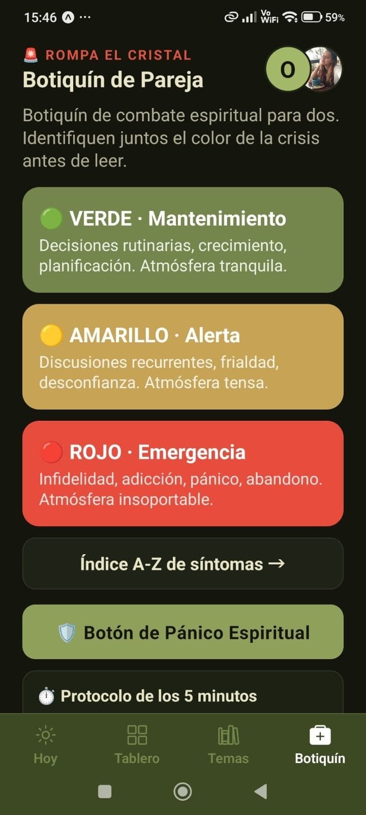 Pantalla del Botiquín en la app