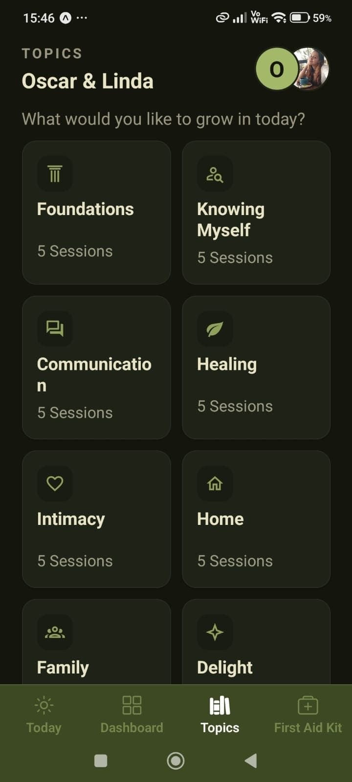 Edifying Themes screen in the app